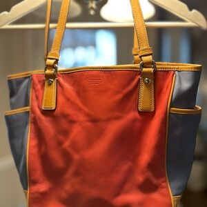 Coach Coral and Blue Women's Purse/Tote